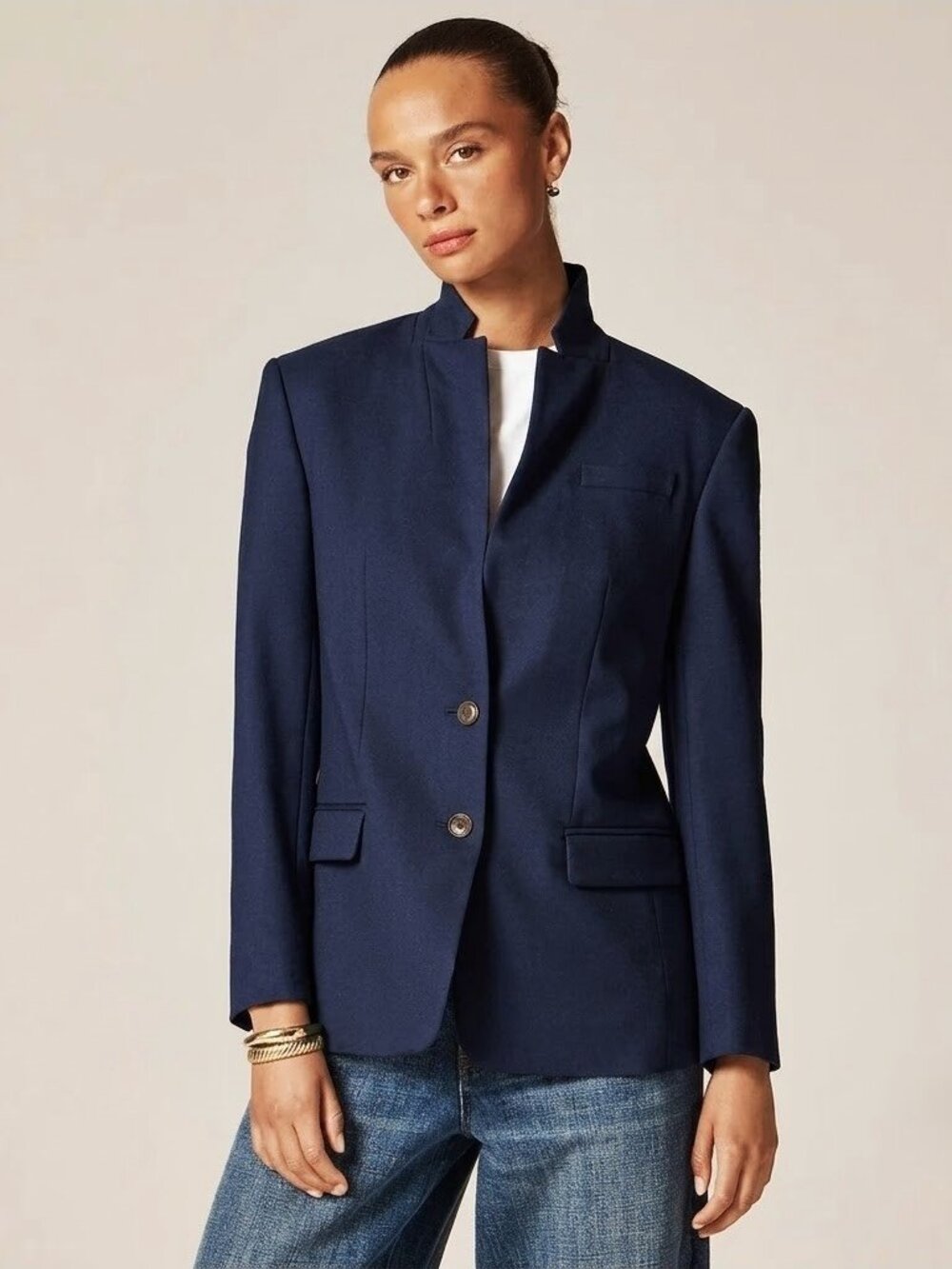 NWT J.Crew Standing Collar Blazer in Navy Blue Wool-blend Flannel Jacket 12